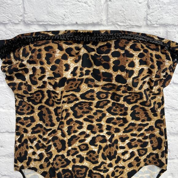 Newport News One Piece Swimsuit Size 14 Bandeau Leopard Sequin Halter - Picture 3 of 9